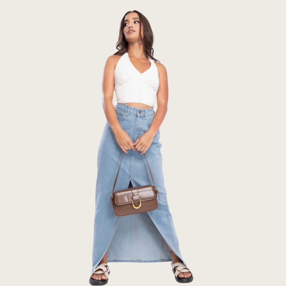 Mimosa Denim Maxi Skirt | Front Slit | Jean | Blue | Large - Picture 2 of 10